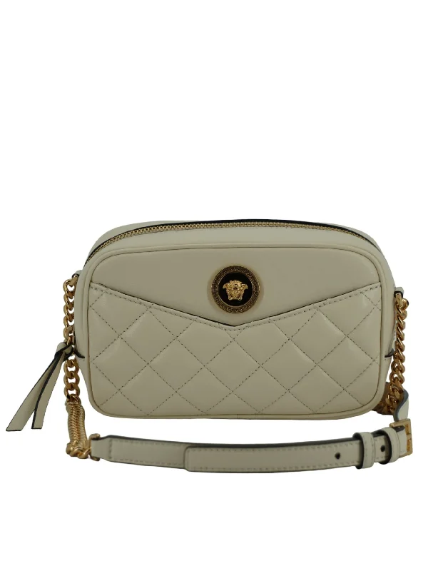 Versace Elegant White Lamb Leather Camera Women's Bag