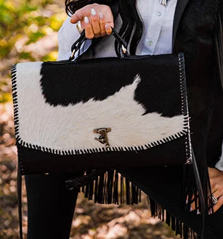 Juan Antonio Black and White Hair on Hide Leather Laptop Briefcase