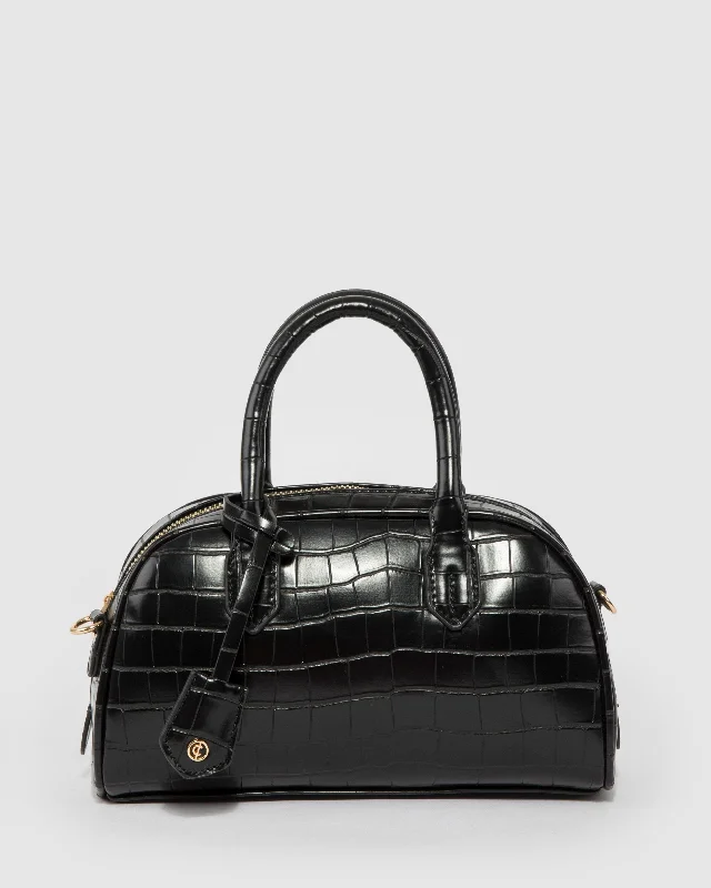 Black Croc Sloan Bowler Bag