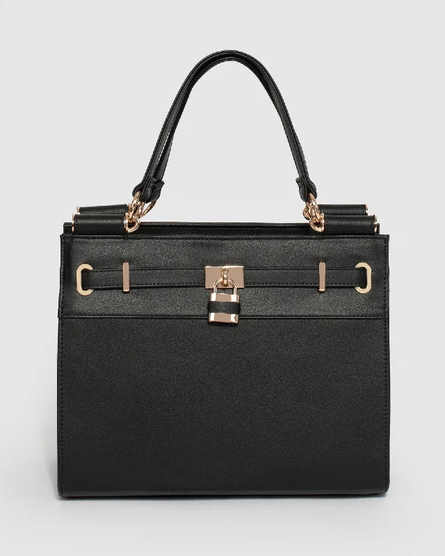 Black Stephanie Square Lock Tote Bag