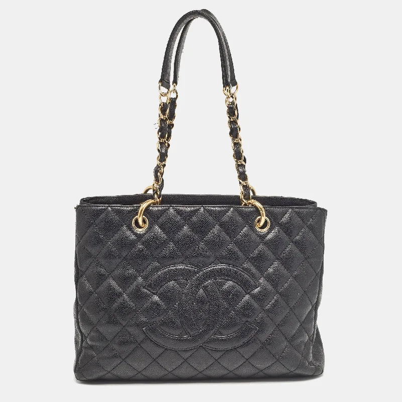 Chanel Black Quilted Caviar Leather Gst Shopper Tote