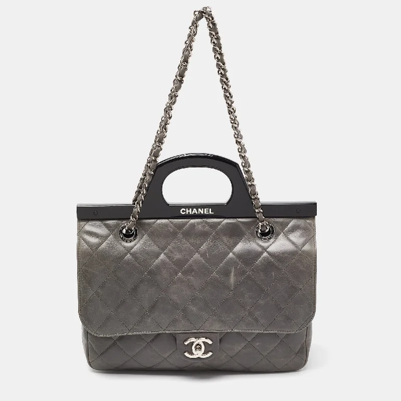 Chanel Grey Quilted Glazed Leather Small Cc Delivery Bag