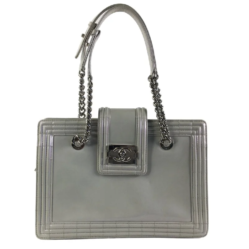 Chanel Reverso Boy Tote Iridescent Grey Patent