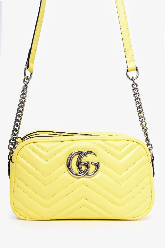 Gucci Yellow Chevron Leather Marmont Small Camera Bag