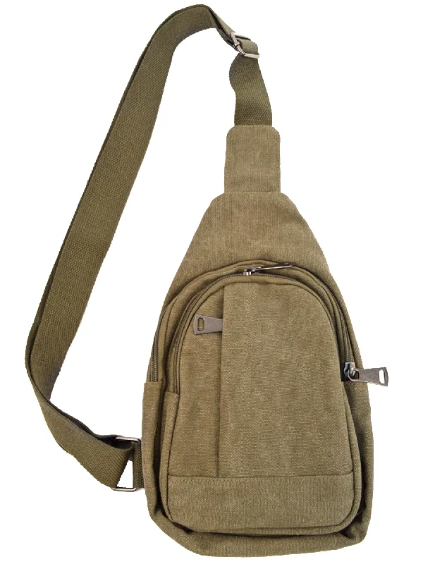 Mens Olive Cross Body Canvas Sling Bag Backpack With Adjustable Strap