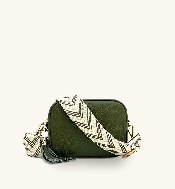 The Tassel Olive Green Leather Crossbody Bag With Olive Green Arrow Strap