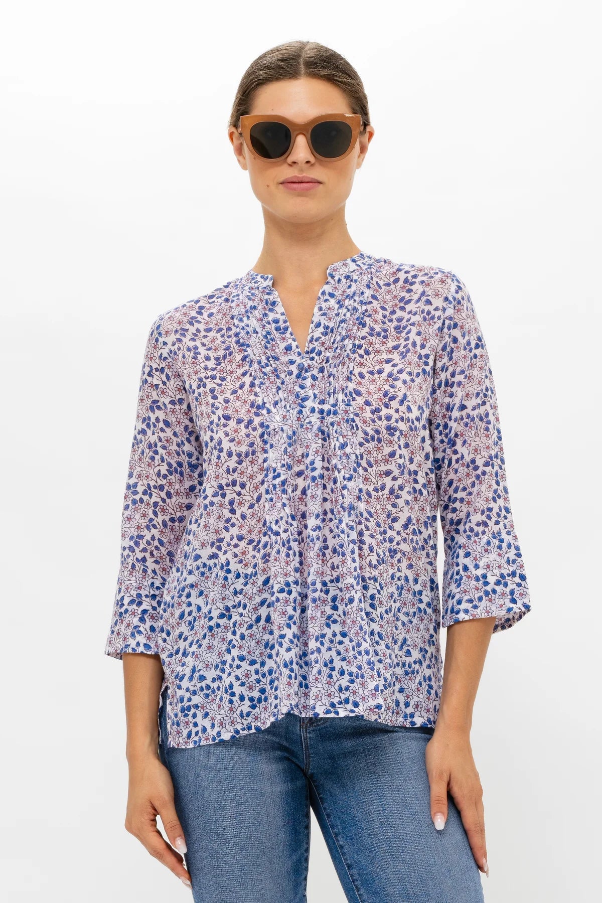 Portland Blue Long Sleeve Pinktuck Blouse