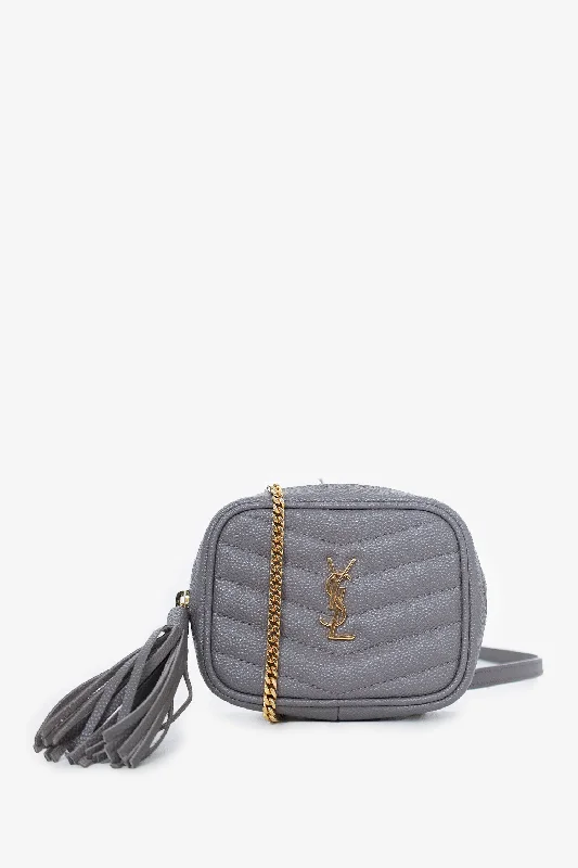 Saint Laurent Grey Grain De Poudre Matelasse Monogram Baby Lou Camera Bag