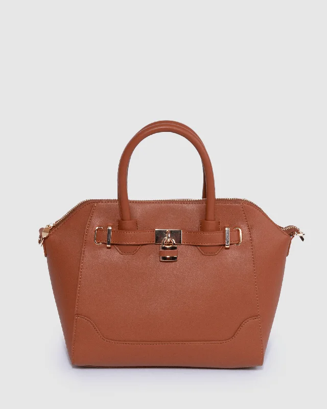 Tan Frankie Lock Tote Bag