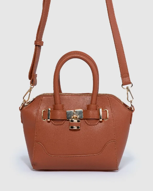 Tan Frankie Mini Lock Tote Bag