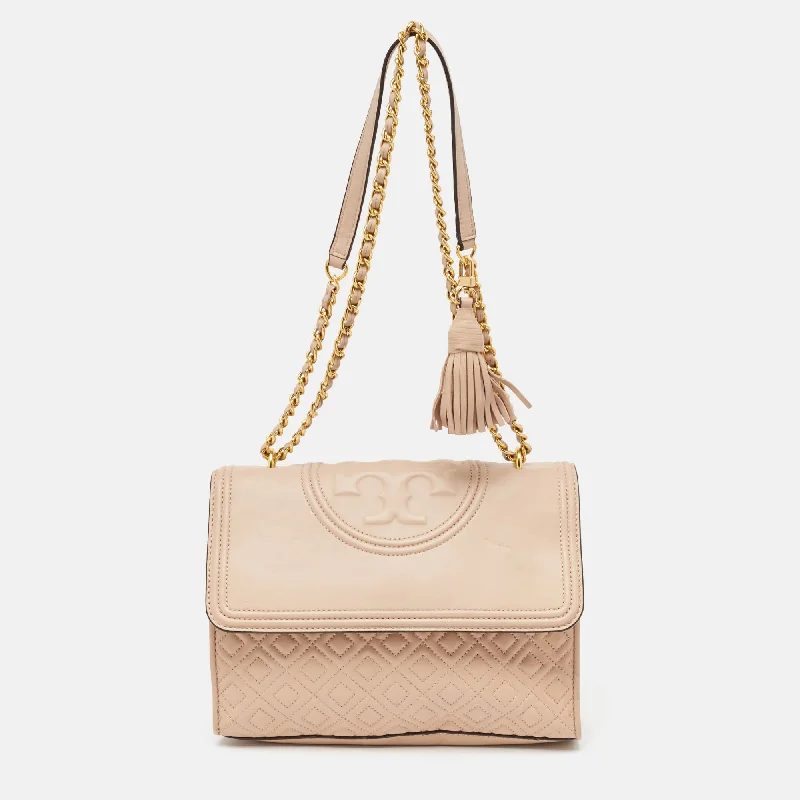 Tory Burch Blush Quilted Leather Large Fleming Shoulder Bag