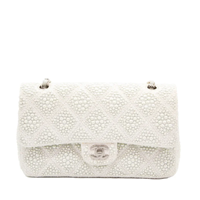 White Pearl Embellished Flap Bag