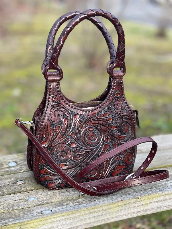 ALLE Hand-Tooled Leather Mini Hobo & Crossbody Bag "LUNA MINI" more colors