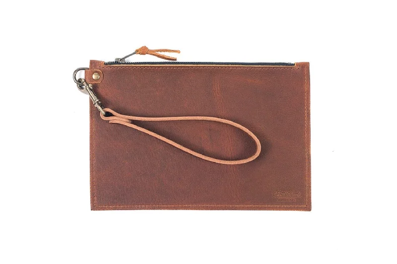 FELICITY ZIPPERED CLUTCH WITH WRISTLET - SMALL - SADDLE