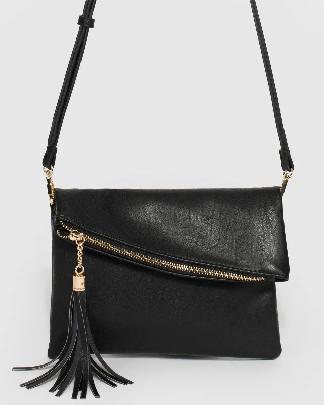 Black Gabi Foldover Clutch Bag