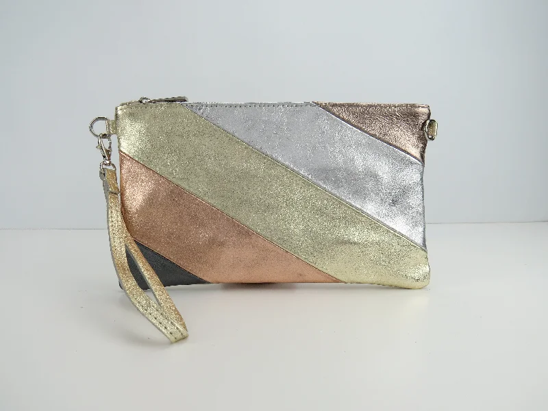 Gold Retro-Stiped Clutch Bag