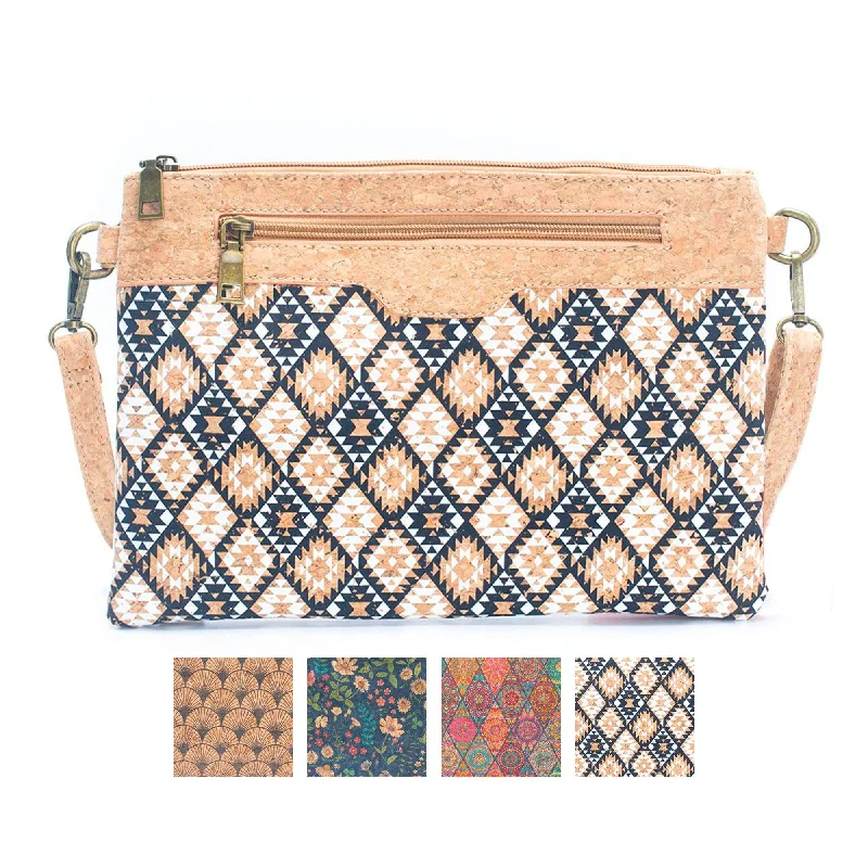 Natural Cork with Printed Design - Women's Crossbody and Clutch BAG-2248