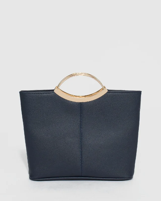 Navy Blue Smooth Jessie Clutch Bag with Gold Hardware