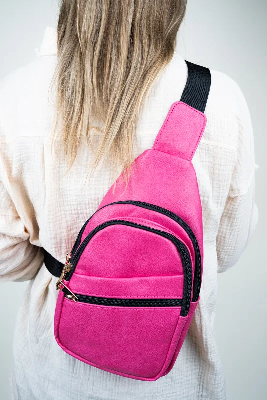 Hot Pink Faux Leather Small Lyla Sling Bag