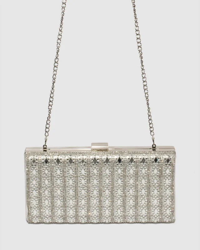 Silver Danielle Crystal Clutch Bag