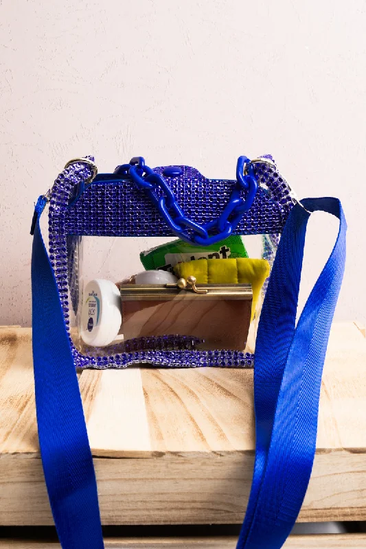 Sparkle Clear Crossbody with Blue Multi-Faceted Stud Trim